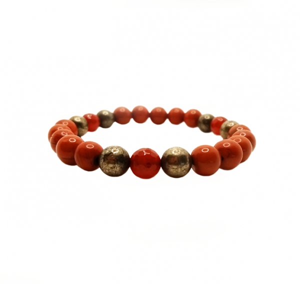 Pulseira de Jaspe Vermelho, Cornalina e Pirite